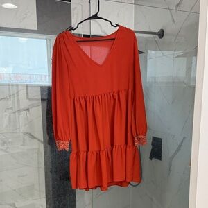 Red V-Neck Tiered Dress